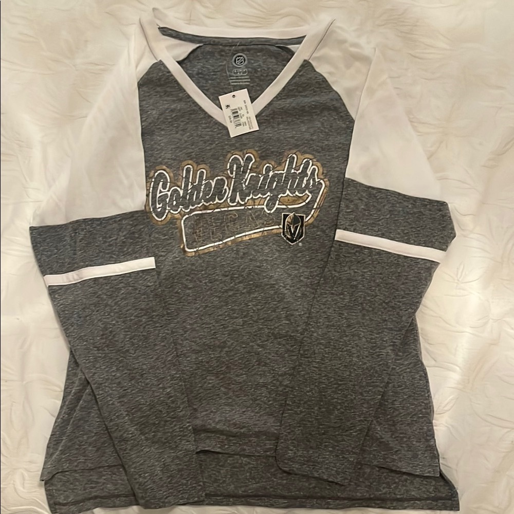 NHL Golden Knights Gray and White Long Sleeve Tee